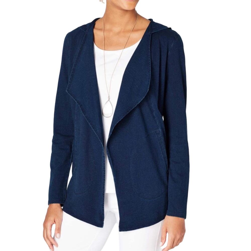 Pure Jill Indigo Wrap‎ Hooded Cardigan Indigo Blue Womens Petite XL 100% Cotton